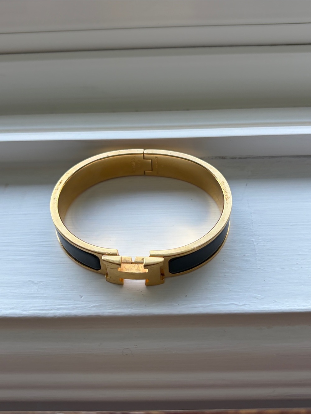 Hermes Gold and Black Enamel Narrow Cuff Bracelet
